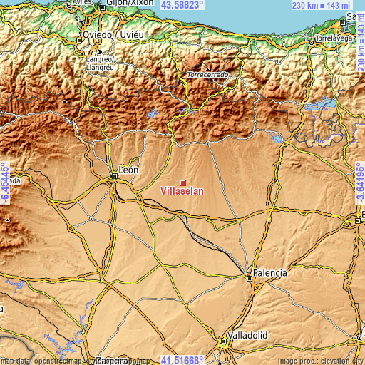 Topographic map of Villaselán