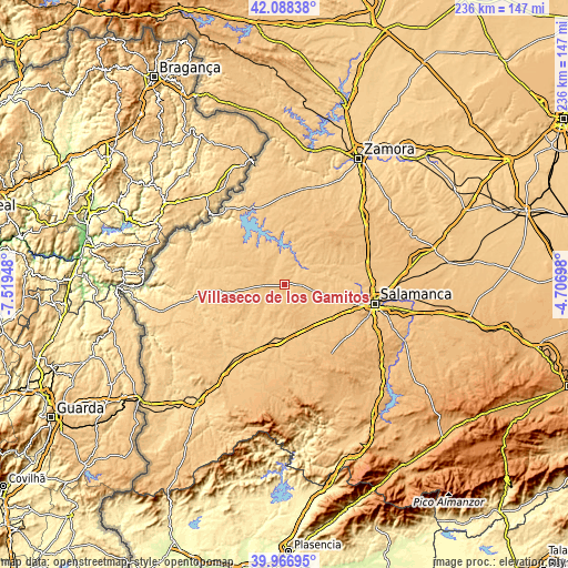 Topographic map of Villaseco de los Gamitos