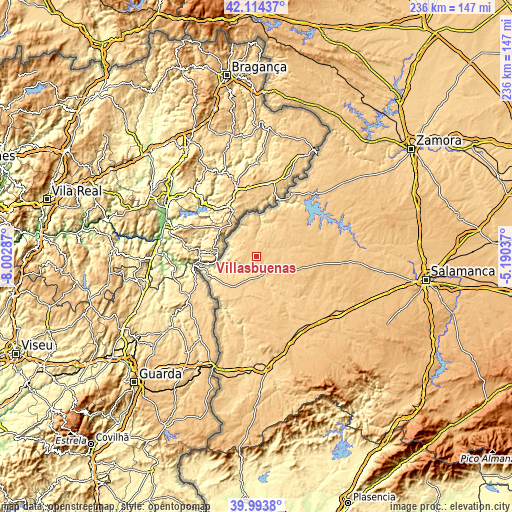 Topographic map of Villasbuenas