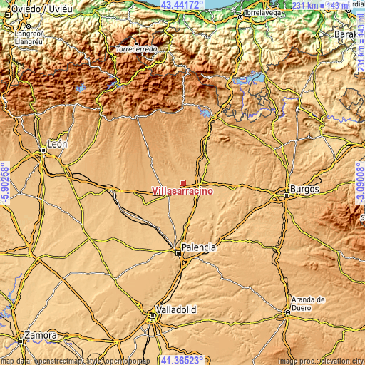 Topographic map of Villasarracino