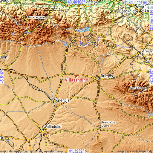 Topographic map of Villasandino