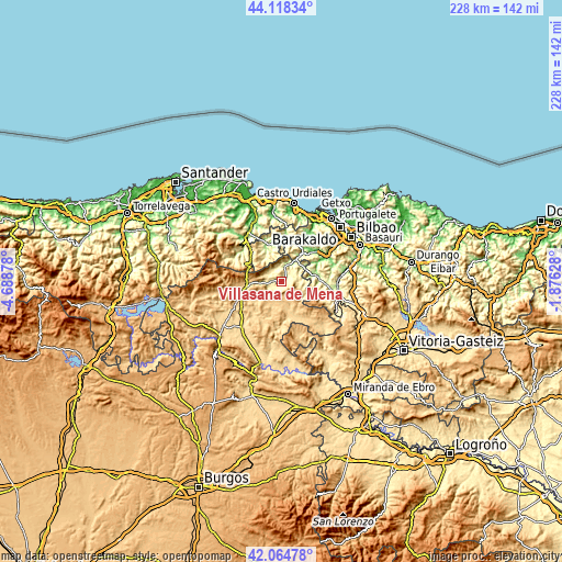 Topographic map of Villasana de Mena