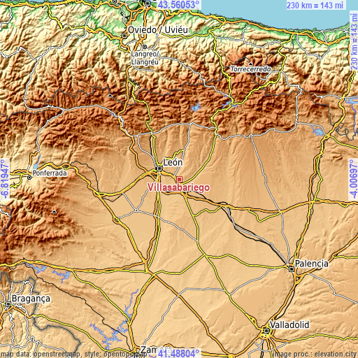 Topographic map of Villasabariego