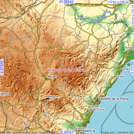 Topographic map of Villarroya de los Pinares