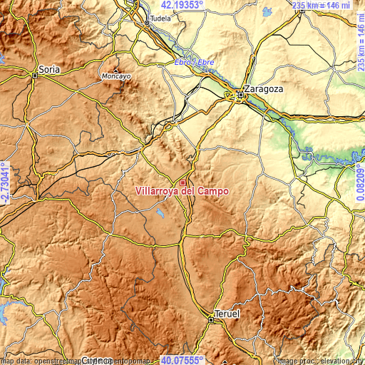 Topographic map of Villarroya del Campo