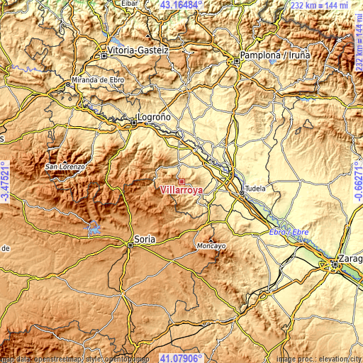 Topographic map of Villarroya