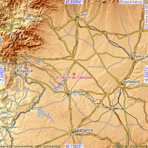 Topographic map of Villarrín de Campos