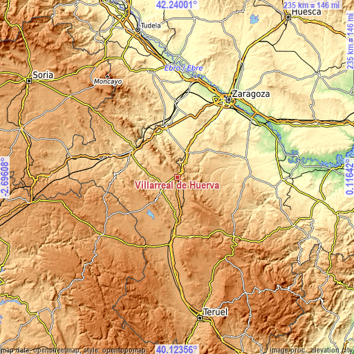 Topographic map of Villarreal de Huerva