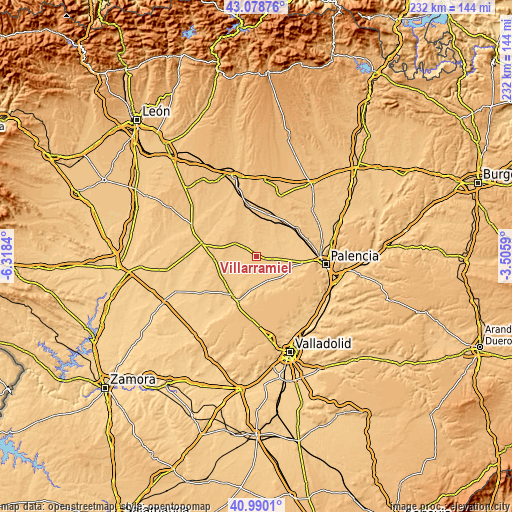 Topographic map of Villarramiel