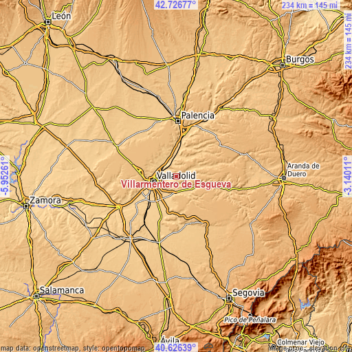 Topographic map of Villarmentero de Esgueva