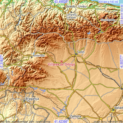 Topographic map of Villares de Órbigo