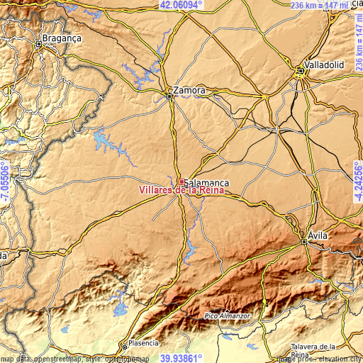Topographic map of Villares de la Reina