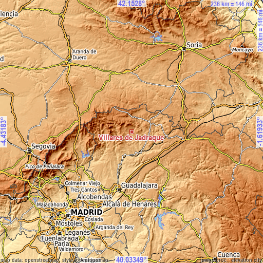 Topographic map of Villares de Jadraque