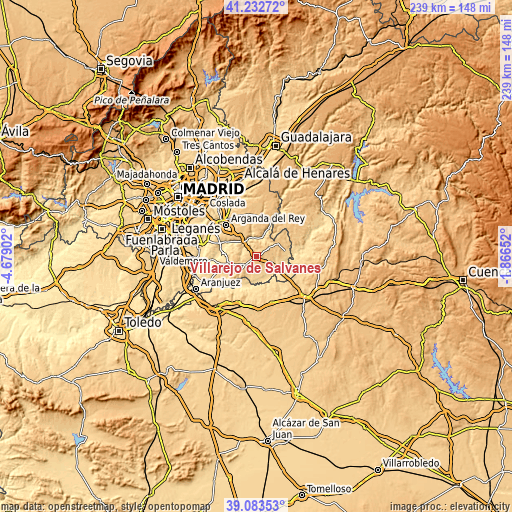 Topographic map of Villarejo de Salvanés