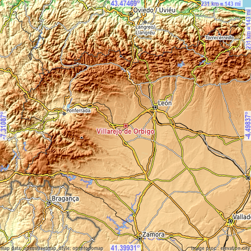 Topographic map of Villarejo de Órbigo