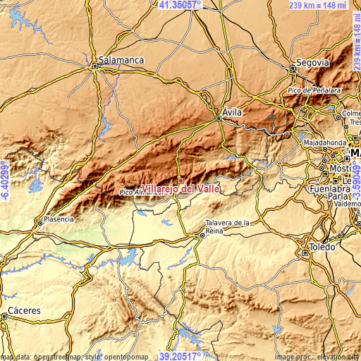 Topographic map of Villarejo del Valle