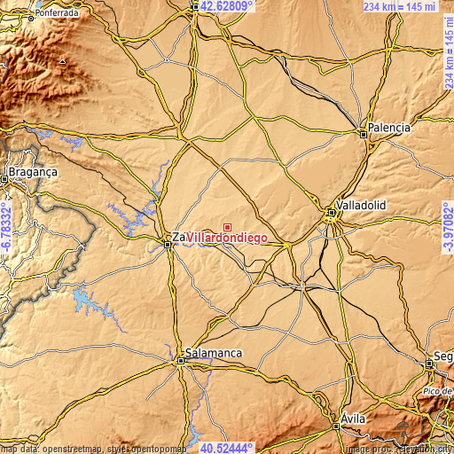 Topographic map of Villardondiego