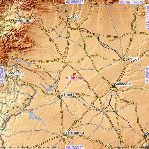 Topographic map of Villárdiga