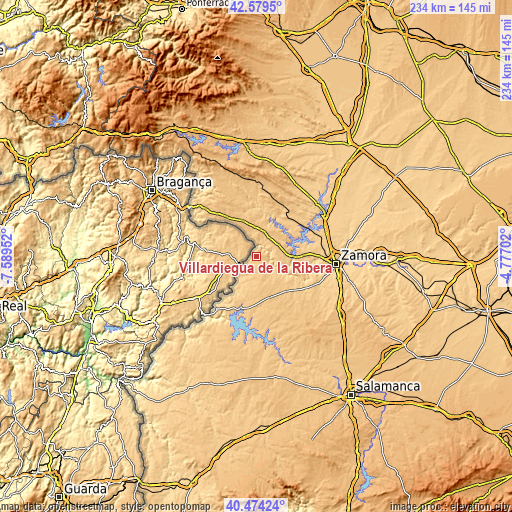 Topographic map of Villardiegua de la Ribera