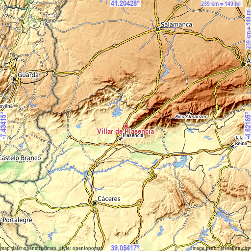 Topographic map of Villar de Plasencia