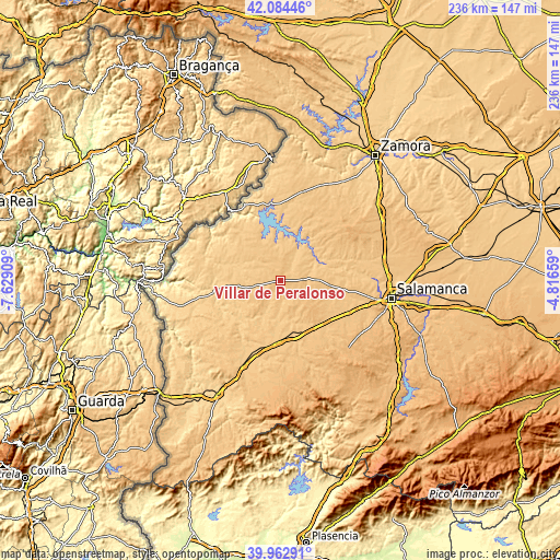 Topographic map of Villar de Peralonso