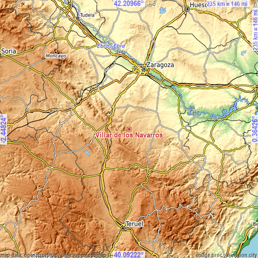 Topographic map of Villar de los Navarros