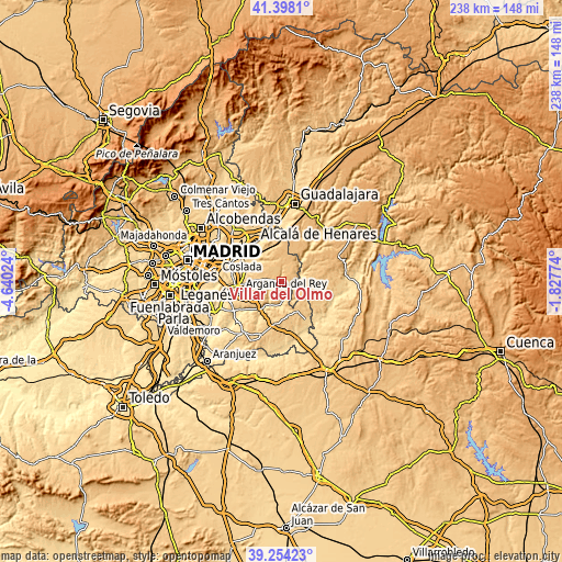Topographic map of Villar del Olmo