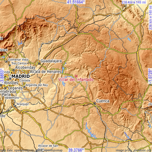 Topographic map of Villar del Infantado