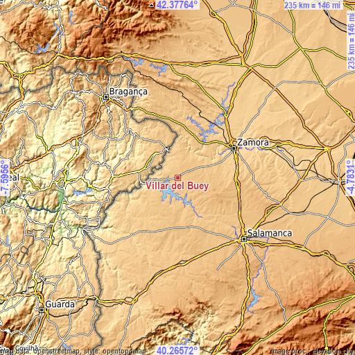 Topographic map of Villar del Buey