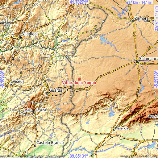 Topographic map of Villar de la Yegua