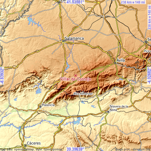 Topographic map of Villar de Corneja