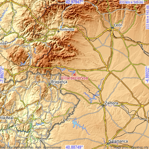 Topographic map of Villardeciervos