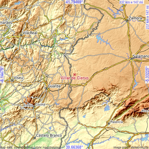 Topographic map of Villar de Ciervo