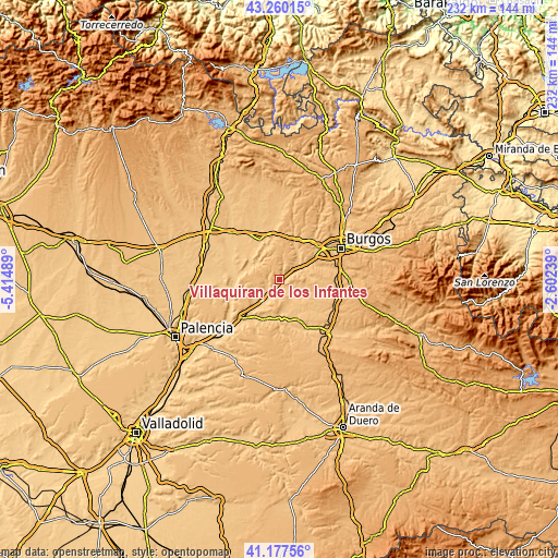 Topographic map of Villaquirán de los Infantes