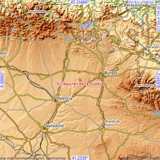 Topographic map of Villaquirán de la Puebla