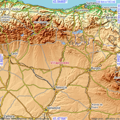 Topographic map of Villaprovedo