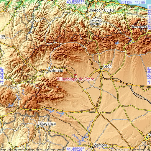 Topographic map of Villaobispo de Otero