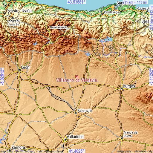 Topographic map of Villanuño de Valdavia