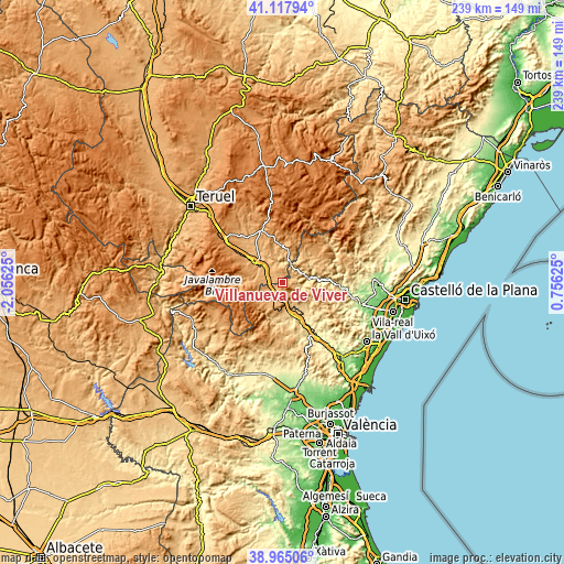 Topographic map of Villanueva de Viver