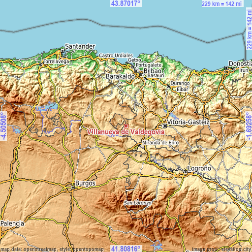 Topographic map of Villanueva de Valdegovía