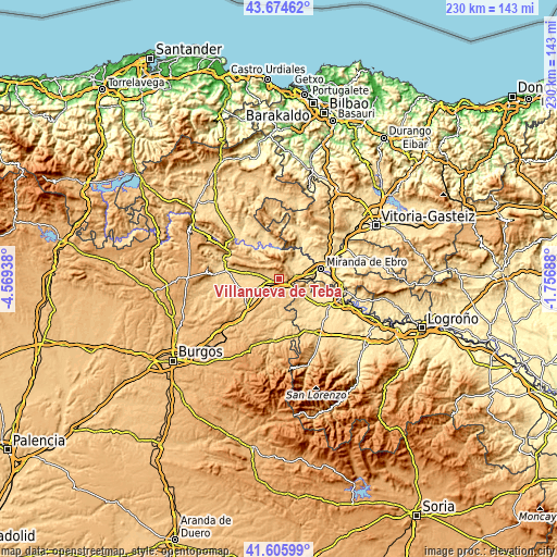 Topographic map of Villanueva de Teba