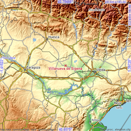 Topographic map of Villanueva de Sigena