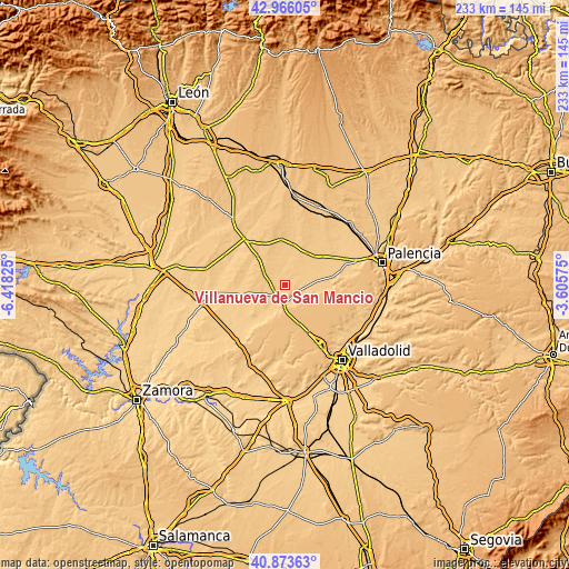 Topographic map of Villanueva de San Mancio