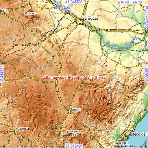 Topographic map of Villanueva del Rebollar de la Sierra