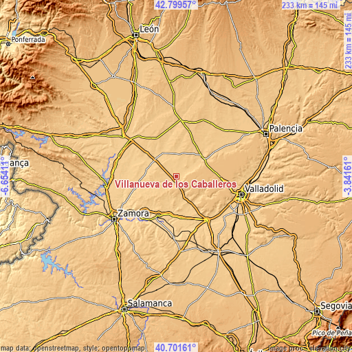 Topographic map of Villanueva de los Caballeros