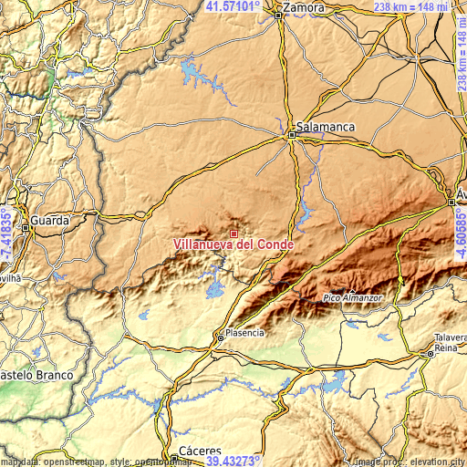 Topographic map of Villanueva del Conde