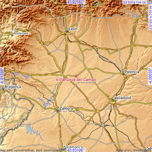 Topographic map of Villanueva del Campo