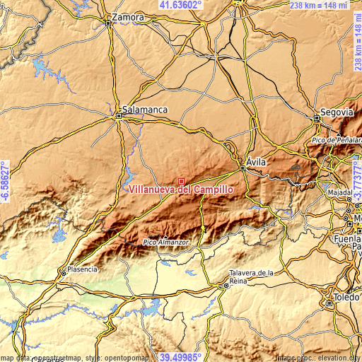 Topographic map of Villanueva del Campillo