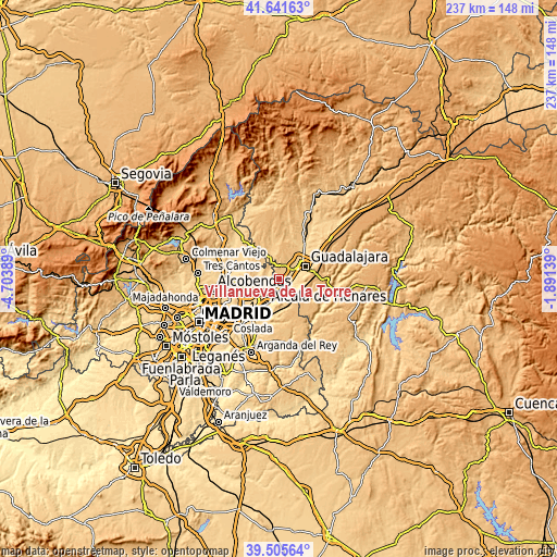 Topographic map of Villanueva de la Torre