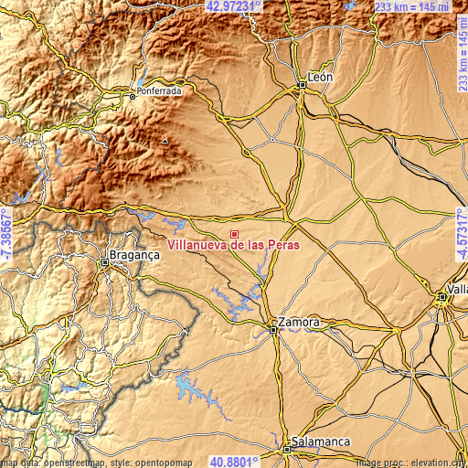 Topographic map of Villanueva de las Peras